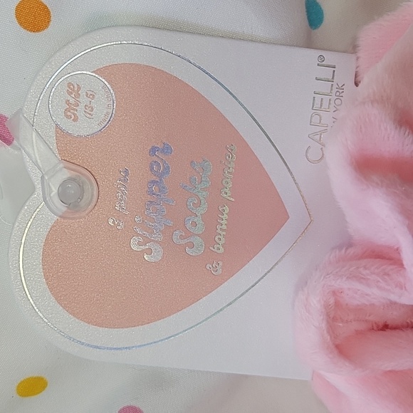 Capelli Pink and Red Slipper Socks With Two Ponytail Holders. - Picture 2 of 8